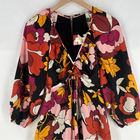 Anthropologie Maeve Floral Print Deep V-Neck Ruched Midi Dress Size 0 - Picture 4 of 16
